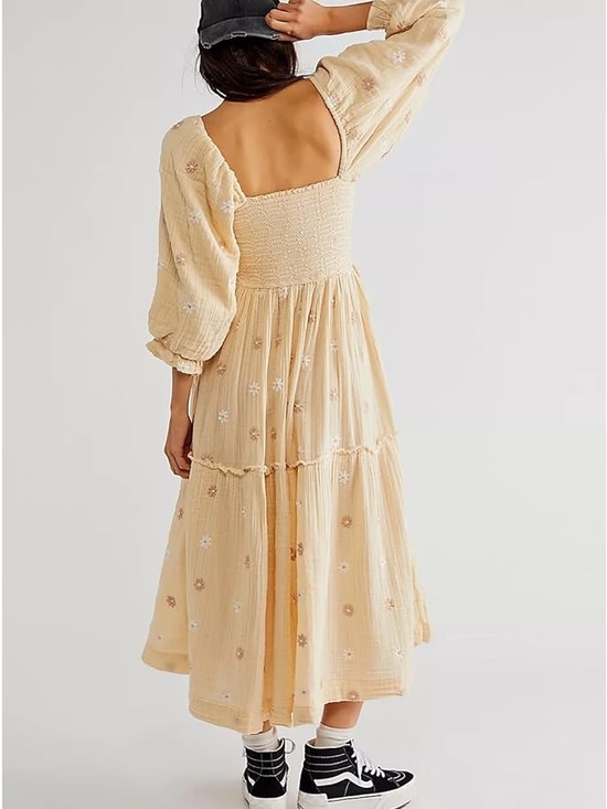 Free People Dahlia Embroidered Maxi Dress, Daisy Butter Yellow, Small - Picture 3 of 16
